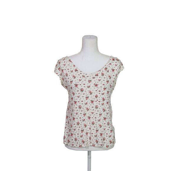 Mossimo short sleeve tshirt size medium floral zip back cotton - Picture 5 of 6